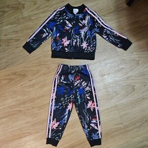 Girls Adidas Track Suit, 3T, Black and Pink Floral